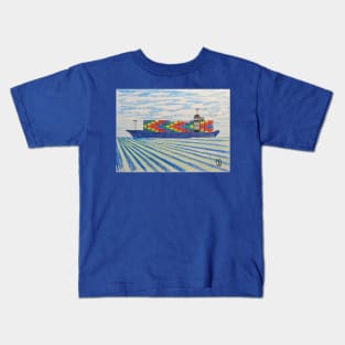 Container ship with cargo going across the ocean Kids T-Shirt